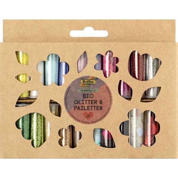 FOLIA Bio Glitter- und Pailletten-Set, Rainbow L 15 x Bio-Glitter, 5 x Pailletten