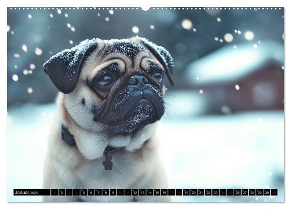 Produktbild: Kleine Helden - eine Hommage an die Mopsrasse (Wandkalender 2026 DIN A2 quer), CALVENDO Monatskalender