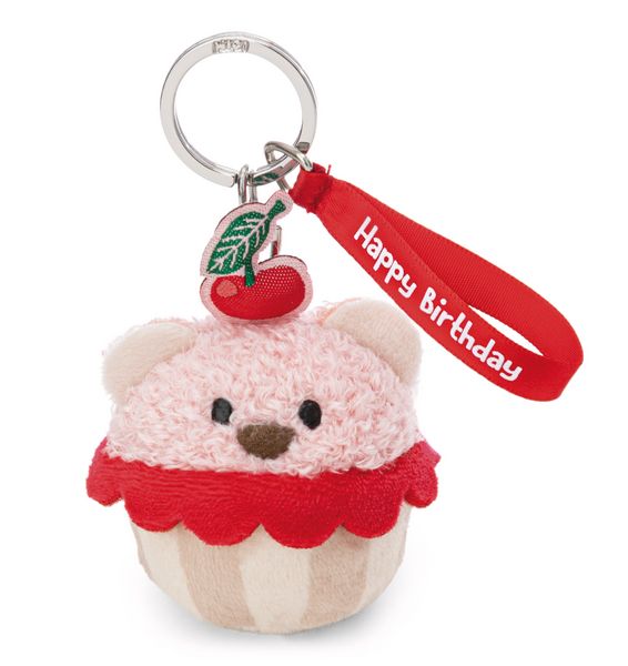 NICI - Schlüsselanhänger Bär Cupcake 'Happy Birthday' 7cm an Header Karte