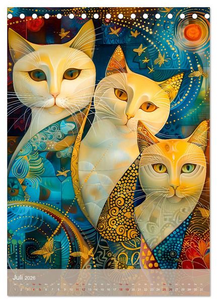 Produktbild: Astrale Katzen - Abstrakte Kunst f&uuml;r Katzenliebhaber (Tischkalender 2026 DIN A5 hoch), CALVENDO Monatskalender
