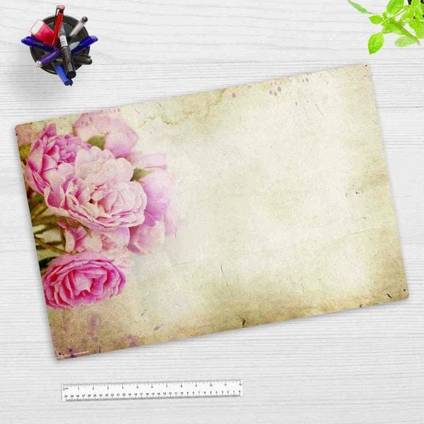 Cover-your-desk Schreibtischunterlage für Kinder und Erwachsene Rosa Pfingstrosen Vintage , aus hochwertigem Vinyl, 60 x 40 cm