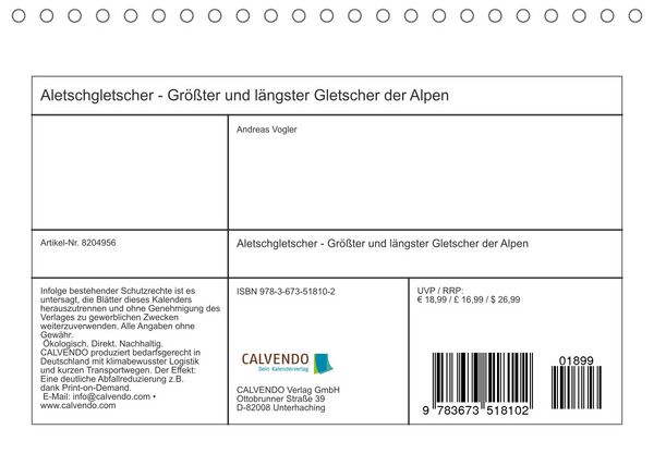 Produktbild: Aletschgletscher - Gr&ouml;&szlig;ter und l&auml;ngster Gletscher der Alpen (Tischkalender 2022 DIN A5 quer)