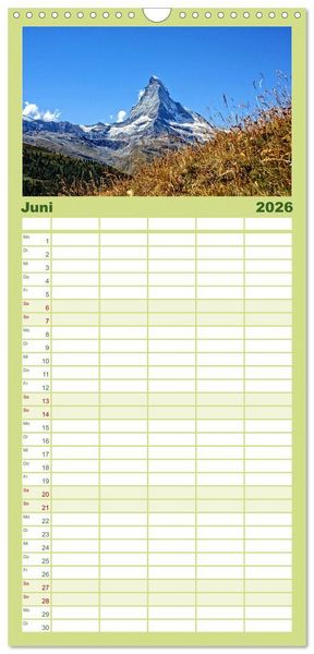 Produktbild: Familienplaner 2026 - MATTERHORN Impressionen mit 5 Spalten (Wandkalender, 21 x 45 cm) CALVENDO