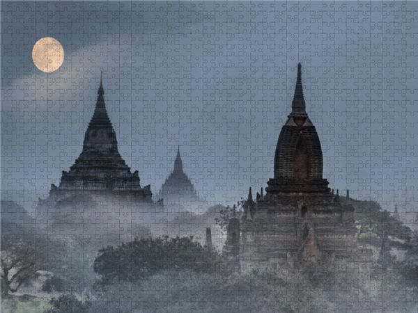 Produktbild: CALVENDO Puzzle Vollmond &uuml;ber der Tempelebene Bagan in Myanmar | 1000 Teile Lege-Gr&ouml;&szlig;e 64x48cm Foto-Puzzle f&uuml;r gl&uuml;ckliche Stunden