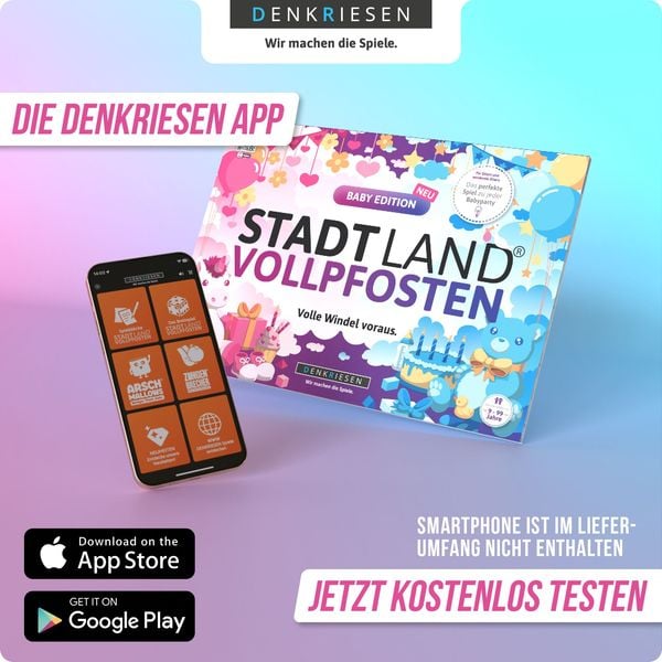Denkriesen - Stadt Land Vollpfosten® - Baby Edition - "volle Windel Voraus." - A4