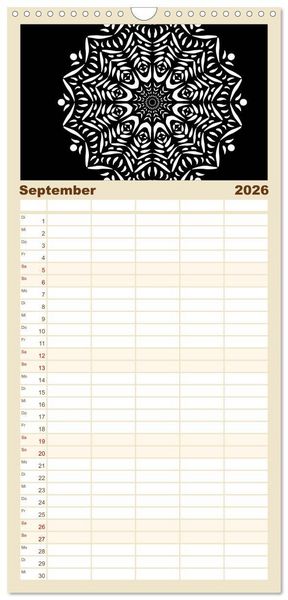 Produktbild: Familienplaner 2026 - Entspannung und Ruhe durch Mandalas mit 5 Spalten (Wandkalender, 21 x 45 cm) CALVENDO