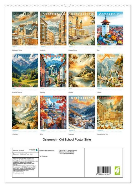 Produktbild: &Ouml;sterreich - Old School Poster Style (hochwertiger Premium Wandkalender 2027 DIN A2 hoch), Kunstdruck in Hochglanz
