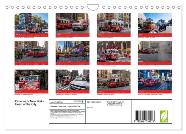 Produktbild: Feuerwehr New York - Heart of the City (Wandkalender 2026 DIN A4 quer), CALVENDO Monatskalender