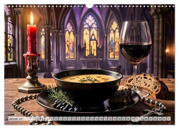 Produktbild: Schattenbankett - Gothic Fine Dining &ndash; 12 Men&uuml;s in dunkler Eleganz (Wandkalender 2027 DIN A3 quer), CALVENDO Monatskalender