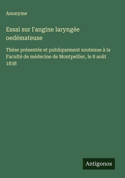Produktbild: Essai sur l'angine laryng&eacute;e oed&eacute;mateuse