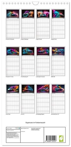 Produktbild: Familienplaner 2027 - Supercars im Farbenrausch mit 5 Spalten (Wandkalender, 21 x 45 cm) CALVENDO