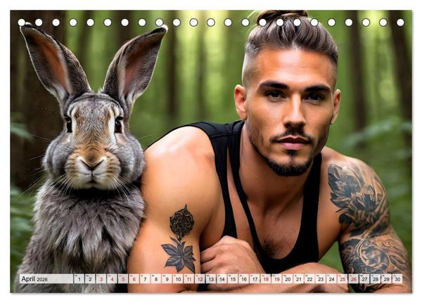 Produktbild: Naturburschen im Wald - Muskeln, Tattoos und Waldbewohner (Tischkalender 2026 DIN A5 quer), CALVENDO Monatskalender