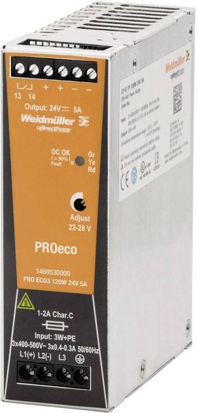 Weidmüller PRO ECO3 120W 24V 5A Hutschienen-Netzteil (DIN-Rail) 24 V/DC 5 A 120 W Anzahl Ausgänge:1 x Inhalt 1 St.