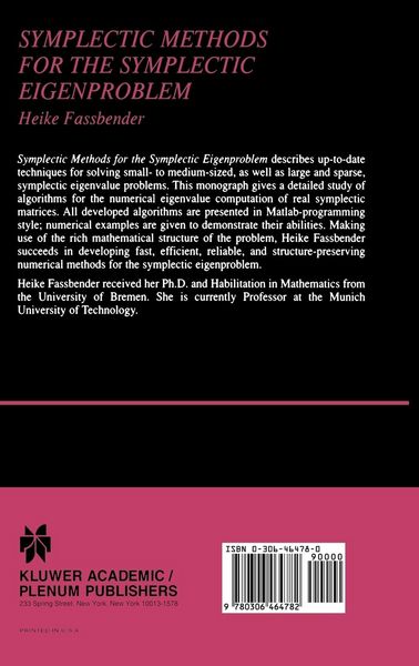 Produktbild: Symplectic Methods for the Symplectic Eigenproblem