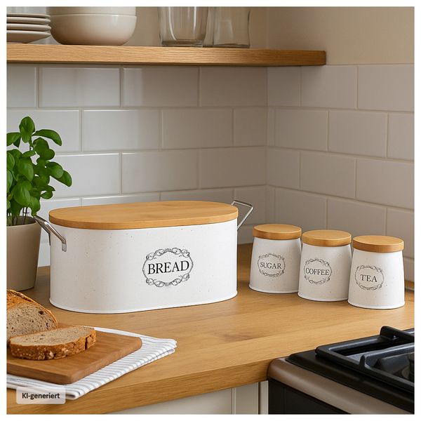 Produktbild: neuetischkultur Brotkasten Vorratsdosen 4er-Set Landhaus Wei&szlig;