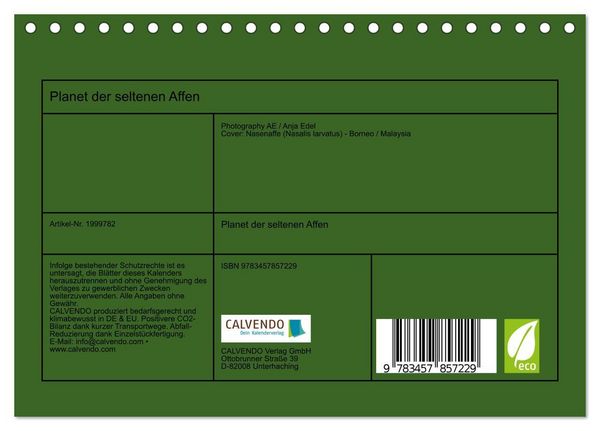 Produktbild: Planet der seltenen Affen (Tischkalender 2026 DIN A5 quer), CALVENDO Monatskalender