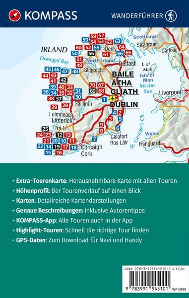 Produktbild: KOMPASS Wanderf&uuml;hrer Irland mit Nordirland, 70 Touren mit Extra-Tourenkarte