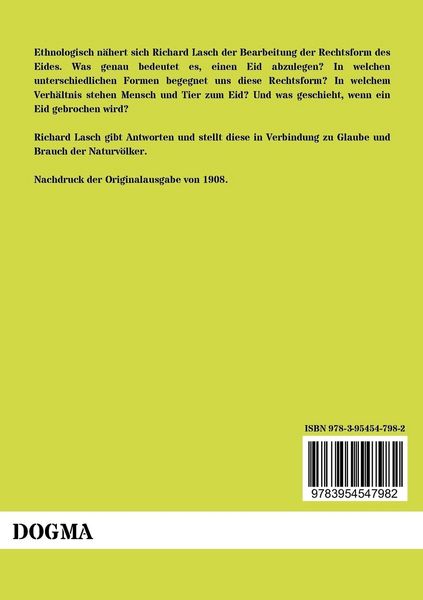 Produktbild: Der Eid: Seine Entstehung und Beziehung zu Glaube und Brauch der Naturv&ouml;lker