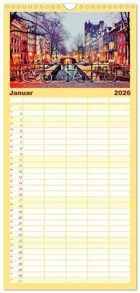 Produktbild: Familienplaner 2026 - Stadtfahrrad mit 5 Spalten (Wandkalender, 21 x 45 cm) CALVENDO