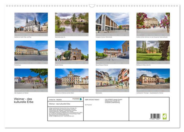 Produktbild: Weimar - das kulturelle Erbe (Wandkalender 2026 DIN A2 quer), CALVENDO Monatskalender