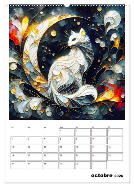 Produktbild: Les chats - Pattes de velours au clair de lune (Calendrier mural 2026 DIN A2 horizontal), CALVENDO calendrier mensuel