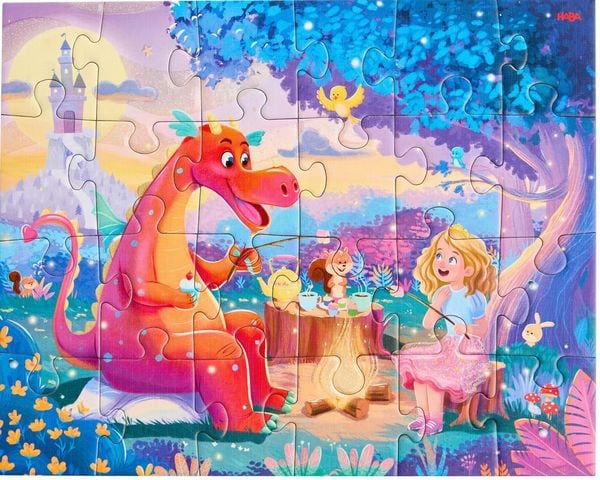 Produktbild: HABA 2013401001 - Puzzles Zaubertr&auml;ume, mit Glitzer-Effekt, Motiv: Einhorn/Fee/Prinzessin, 24/35/48 Teile