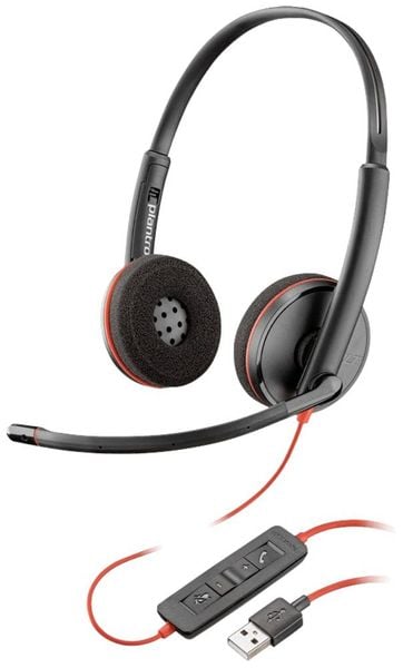 POLY Blackwire C3220 Telefon On Ear Kopfhörer kabelgebunden Stereo Schwarz/Rot Lautstärkeregelung, Mikrofon-Stummschaltu