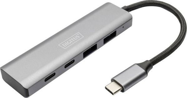 Produktbild: Digitus DA-70245 USB-Hub 4 Port USB-A USB 3.2 Gen2 10 GBit/s mit Aluminiumgeh&auml;use Dunkelgrau DA-70245