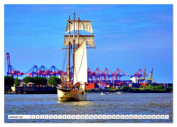 Produktbild: Unter Segeln auf der Elbe (Tischkalender 2026 DIN A5 quer), CALVENDO Monatskalender