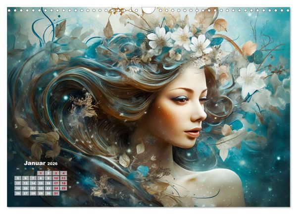 Produktbild: Bl&uuml;tenzauber - Farbenfrohe Illustrationen der G&ouml;ttin Flora (Wandkalender 2026 DIN A3 quer), CALVENDO Monatskalender