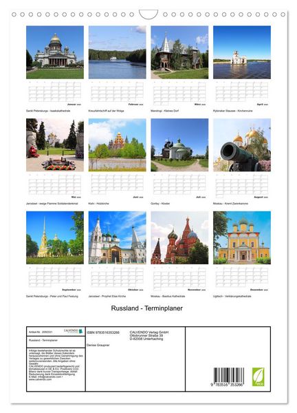 Produktbild: Russland - Terminplaner (Wandkalender 2026 DIN A3 hoch), CALVENDO Monatskalender
