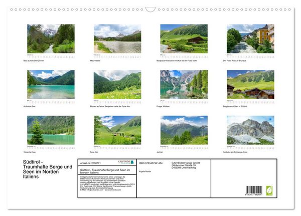 Produktbild: S&uuml;dtirol - Traumhafte Berge und Seen im Norden Italiens (Wandkalender 2026 DIN A2 quer), CALVENDO Monatskalender