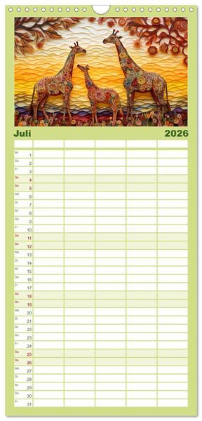Produktbild: Familienplaner 2026 - Quilling Inspirationen mit 5 Spalten (Wandkalender, 21 x 45 cm) CALVENDO