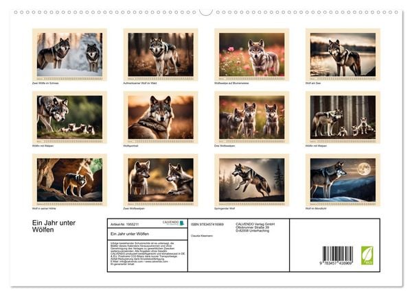 Produktbild: Ein Jahr unter W&ouml;lfen (hochwertiger Premium Wandkalender 2026 DIN A2 quer), Kunstdruck in Hochglanz