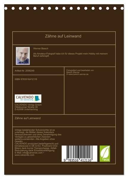 Produktbild: Z&auml;hne auf Leinwand (Tischkalender 2026 DIN A5 hoch), CALVENDO Monatskalender