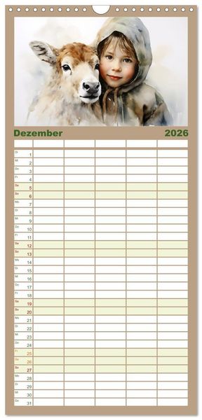 Produktbild: Familienplaner 2026 - Kinder und Tiere mit 5 Spalten (Wandkalender, 21 x 45 cm) CALVENDO