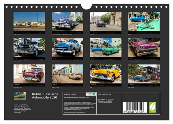 Produktbild: Kubas Klassische Automobile 2026 (Wandkalender 2026 DIN A4 quer), CALVENDO Monatskalender