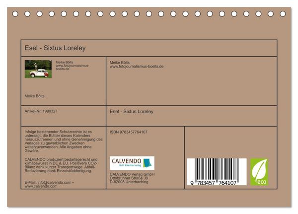Produktbild: Esel - Sixtus Loreley (Tischkalender 2026 DIN A5 quer), CALVENDO Monatskalender