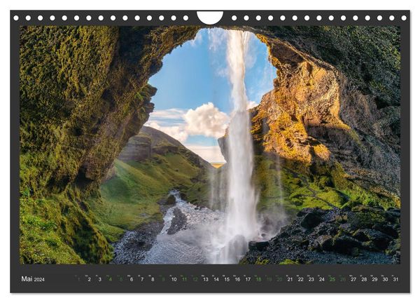 Island - Die schönsten Wasserfälle (Wandkalender 2024 DIN A4 quer), CALVENDO Monatskalender