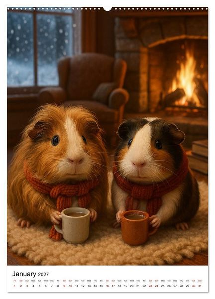 Produktbild: Guinea Pigs Cozy Moments (High Quality Premium Wall Calendar 2027 DIN A2 portrait),CALVENDO 12 Month Wall Calendar