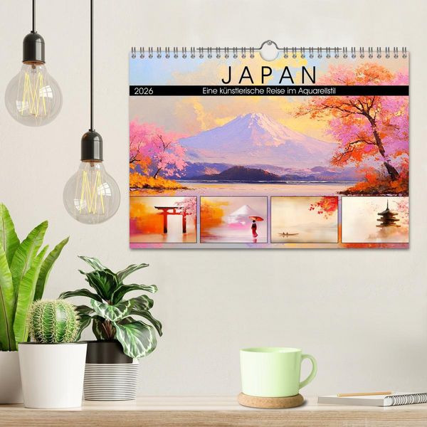 Produktbild: Japan. Eine k&uuml;nstlerische Reise im Aquarellstil (Wandkalender 2026 DIN A4 quer), CALVENDO Monatskalender