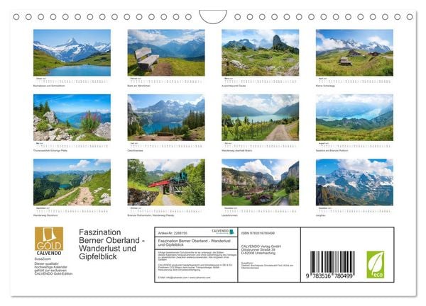 Produktbild: Faszination Berner Oberland - Wanderlust und Gipfelblick (Wandkalender 2027 DIN A4 quer), CALVENDO Monatskalender