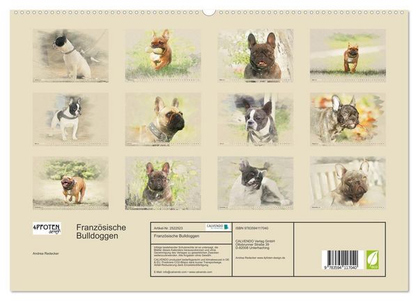 Produktbild: Franz&ouml;sische Bulldoggen (Wandkalender 2027 DIN A2 quer), CALVENDO Monatskalender