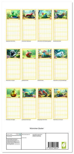 Produktbild: Familienplaner 2026 - W&uuml;rmchen Zauber mit 5 Spalten (Wandkalender, 21 x 45 cm) CALVENDO