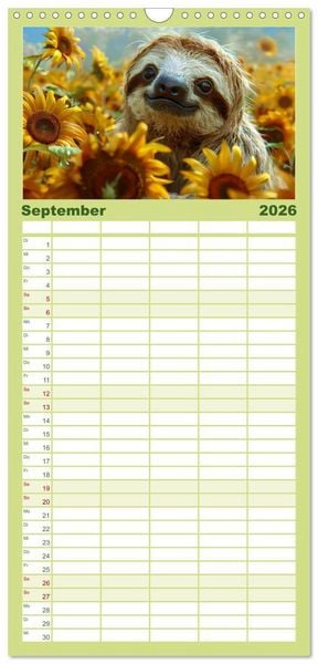 Produktbild: Familienplaner 2026 - Faultiere - entspannt durchs Jahr mit 5 Spalten (Wandkalender, 21 x 45 cm) CALVENDO