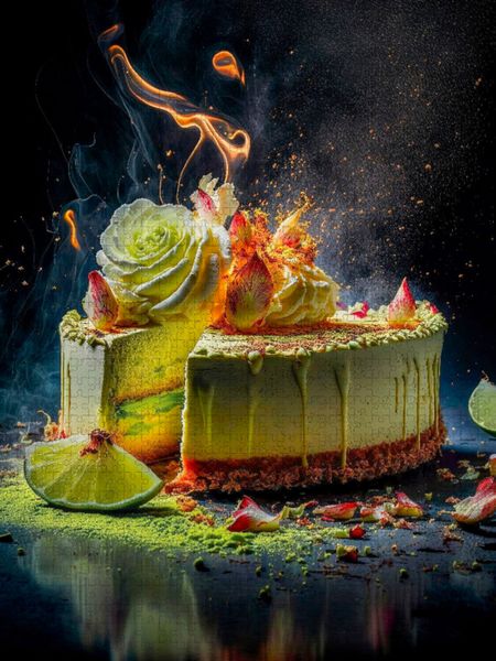 Produktbild: CALVENDO Puzzle K&auml;sekuchen mit Limetten | 1000 Teile Lege-Gr&ouml;&szlig;e 64x48cm Foto-Puzzle f&uuml;r gl&uuml;ckliche Stunden
