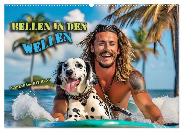Produktbild: Bellen in den Wellen - Badespa&szlig; mit Hund (Wandkalender 2026 DIN A2 quer), CALVENDO Monatskalender
