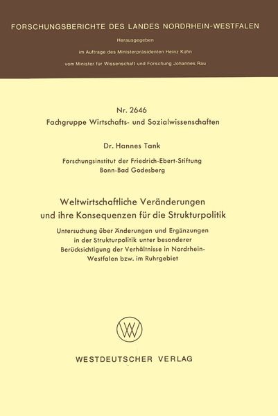 Produktbild: Weltwirtschaftliche Ver&auml;nderungen und ihre Konsequenzen f&uuml;r die Strukturpolitik