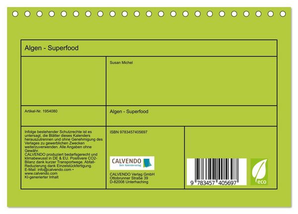 Produktbild: Algen - Superfood (Tischkalender 2026 DIN A5 quer), CALVENDO Monatskalender