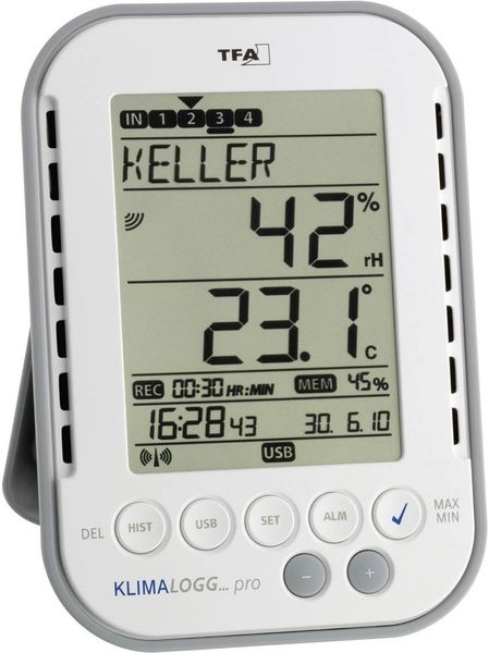 TFA Dostmann KlimaLogg Pro Luftfeuchtemessgerät (Hygrometer) 1 % rF 99 % rF Datenlogger und Funk-USB-Schnittstelle, Taup